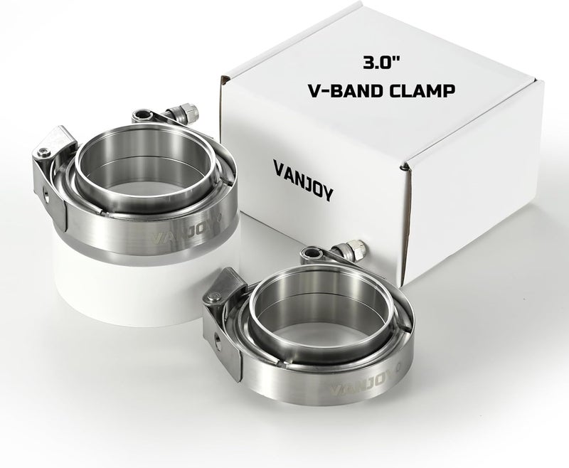 vanjoy Quick Release Stainless Steel V Band Clamp with Male Female V Band Flange for Exhaust, Turbocharger, Turbo or Downpipe, Sold In Pair (3.0'') - Image 1